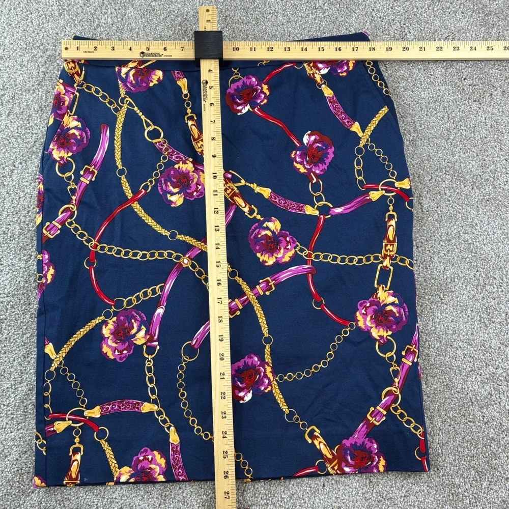 Womens Pencil Skirt Size 14 Navy Floral Chain Print Pockets Career Office Preppy